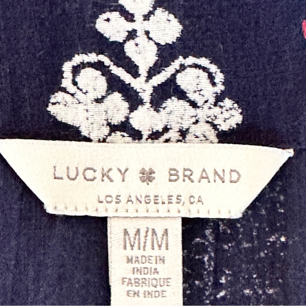 Lucky Brand Boho Navy Cotton Blouse M - Picture 4 of 8